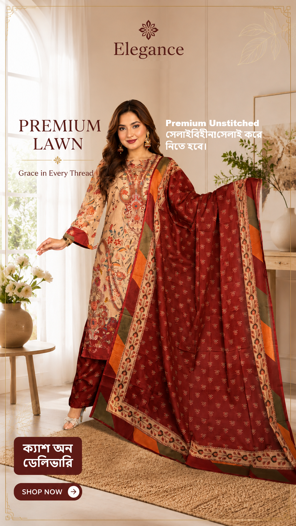 Premium Unstitched Swiss Lawn 3 Piece